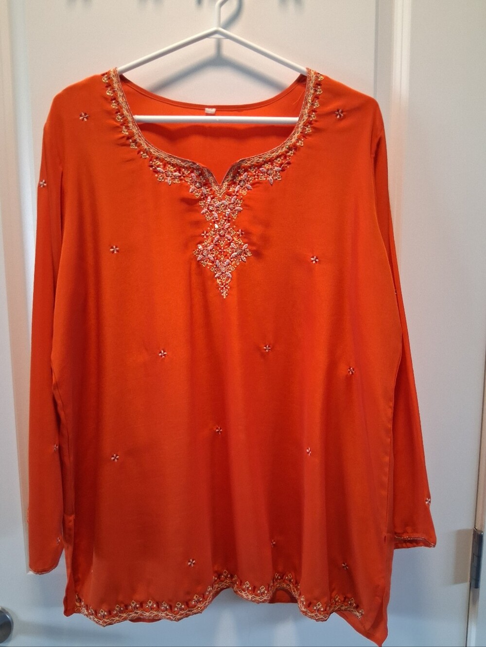Embroidered Orange Women's Tunic Top